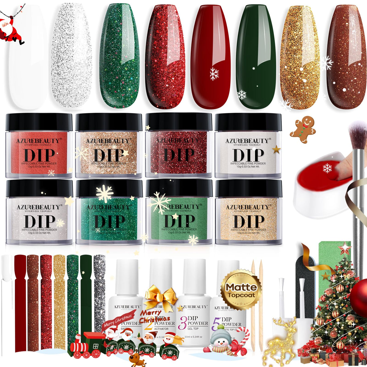 AZUREBEAUTY dip powder kit with eight colors for vibrant, long-lasting nails