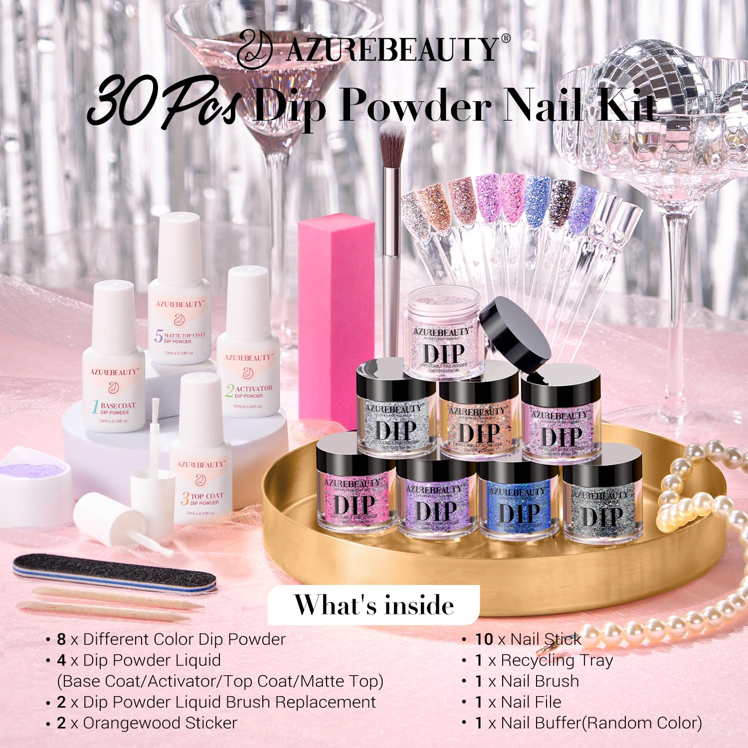 AzureBeauty Nail Brush, File and Buffer Set for smooth prep.