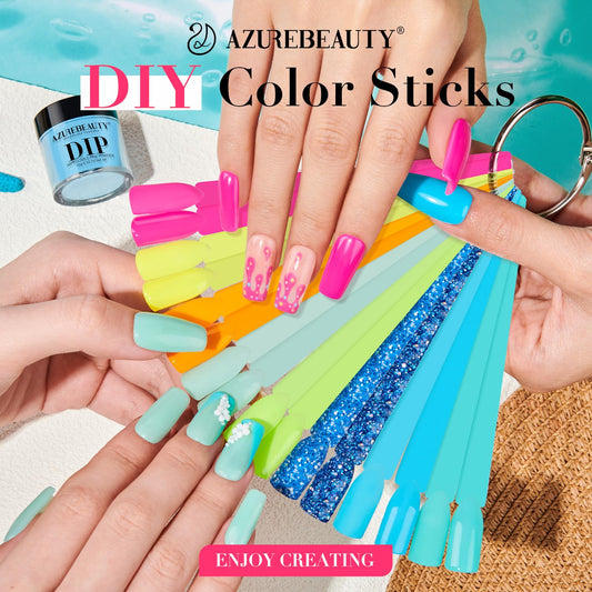 AZUREBEAUTY Dip Nails palette swatches show pastel and neon shades for spring-summer looks