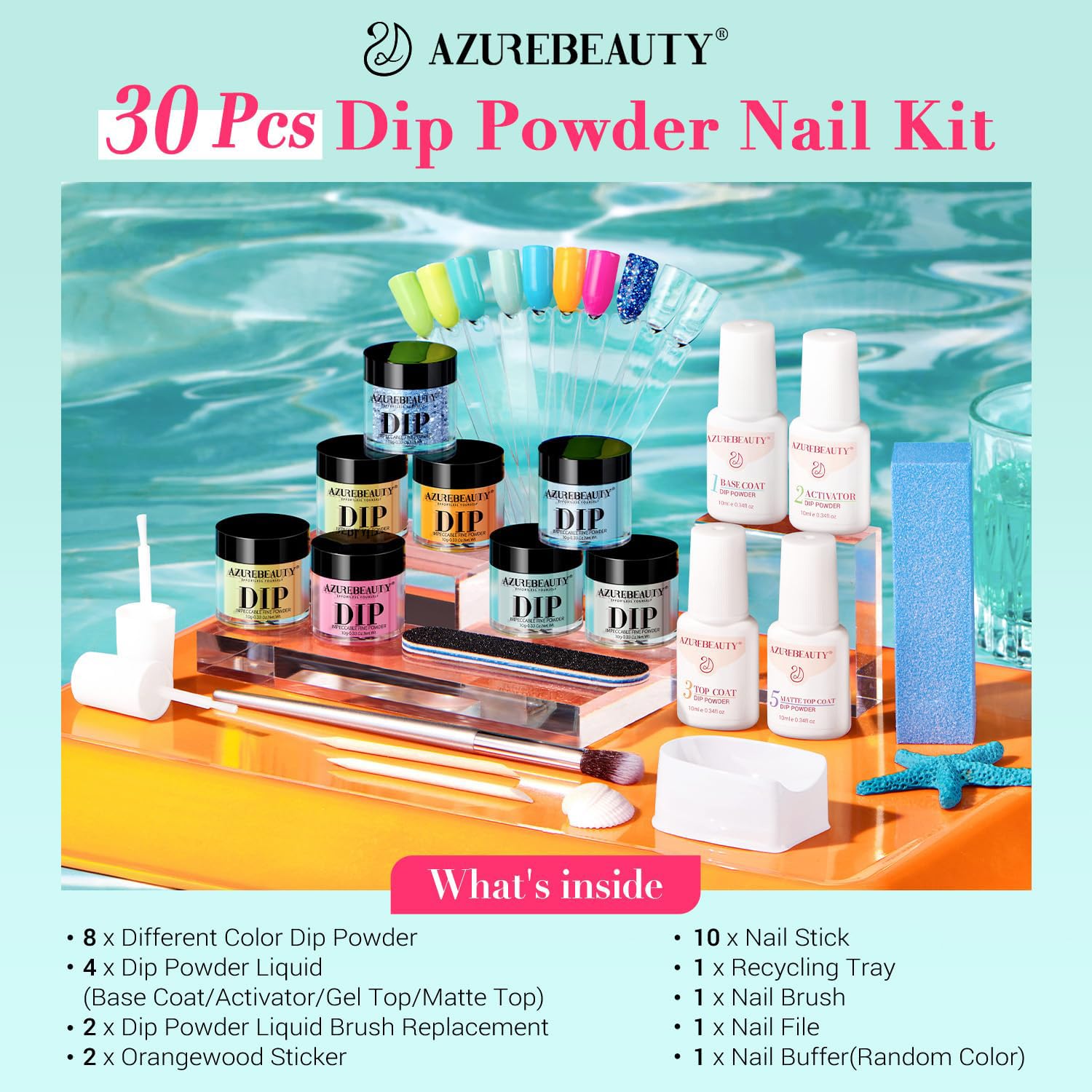 AZUREBEAUTY Dip Nails kit in use on nails delivering durable glossy finish