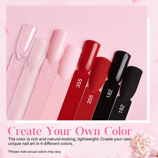 AZUREBEAUTY powder color swatches show pink, red, black, clear for versatile looks
