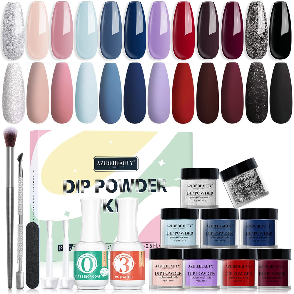 AzureBeauty dip powder colors 12-pack for versatile looks and long-lasting wear.