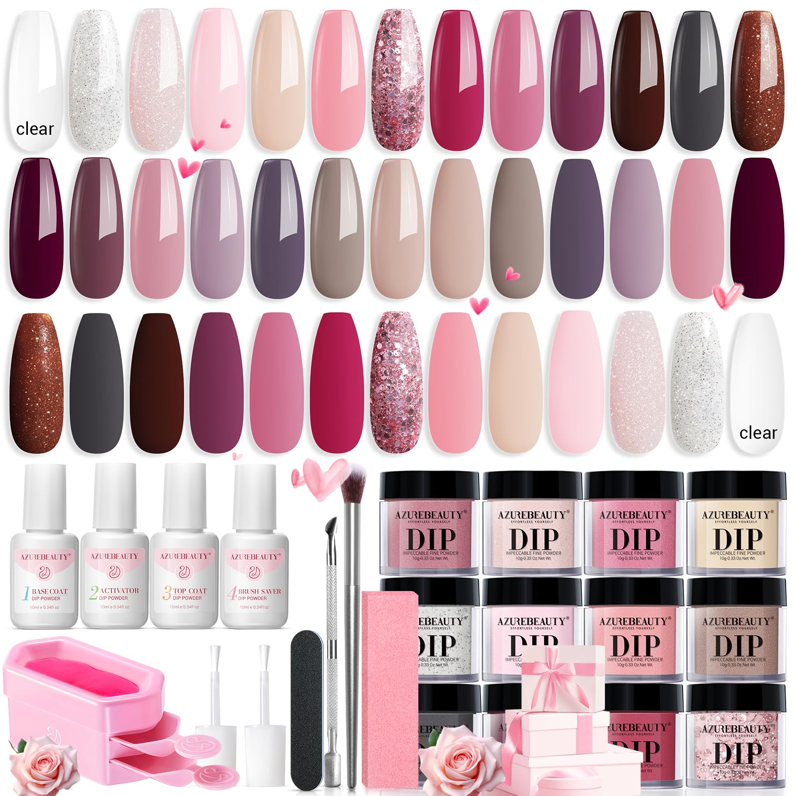 AzureBeauty dip powder kit with 20 colors for versatile nail art