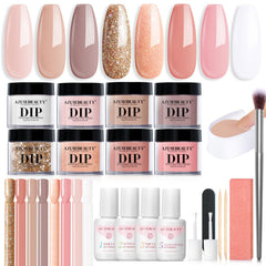 AZUREBEAUTY dip powder kit contents for easy at-home manicure and color testing.