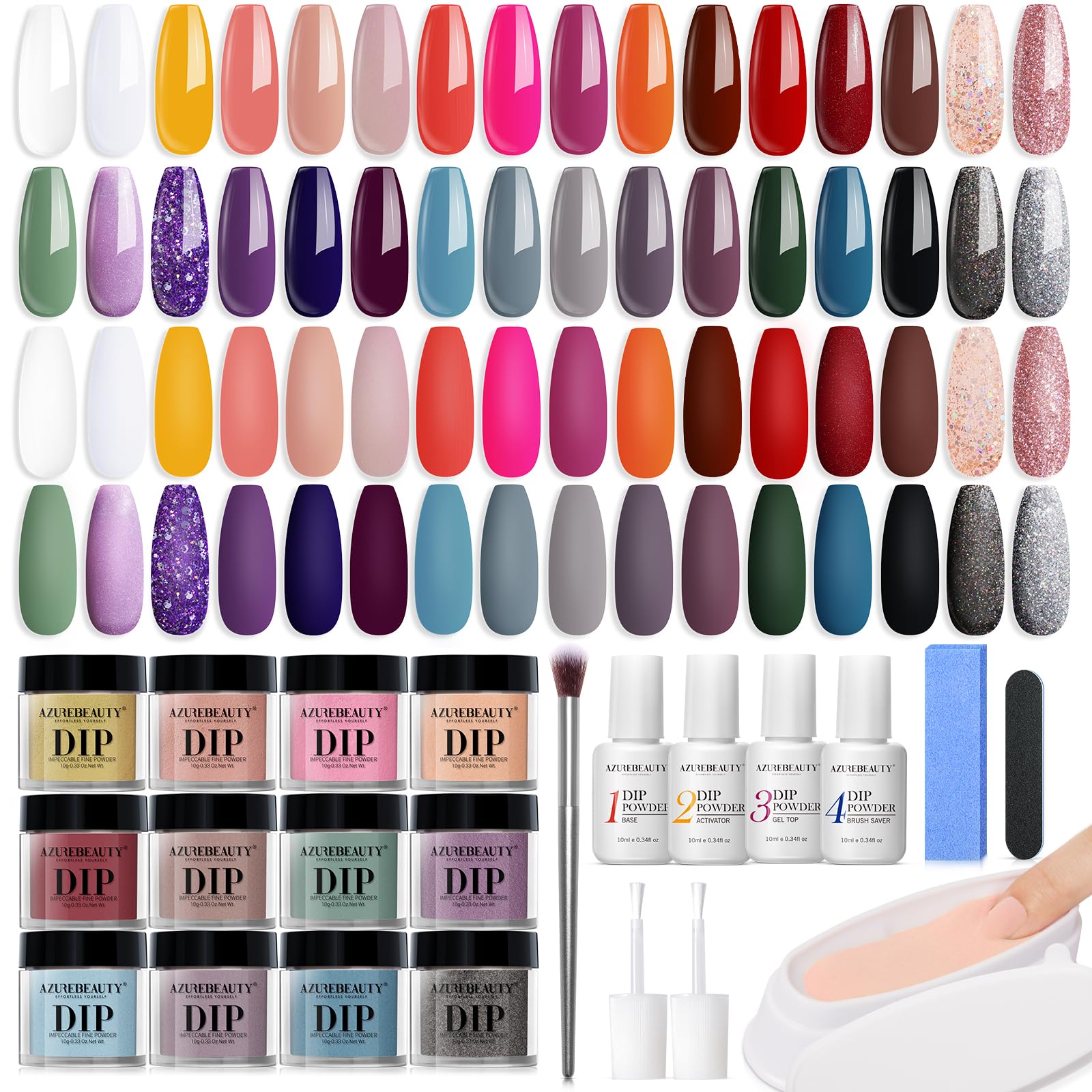 AZUREBEAUTY Dip Powder Kit 32-color palette shown for at-home salon results