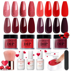 AzureBeauty dip powder kit with four red shades for salon-quality nails at home.