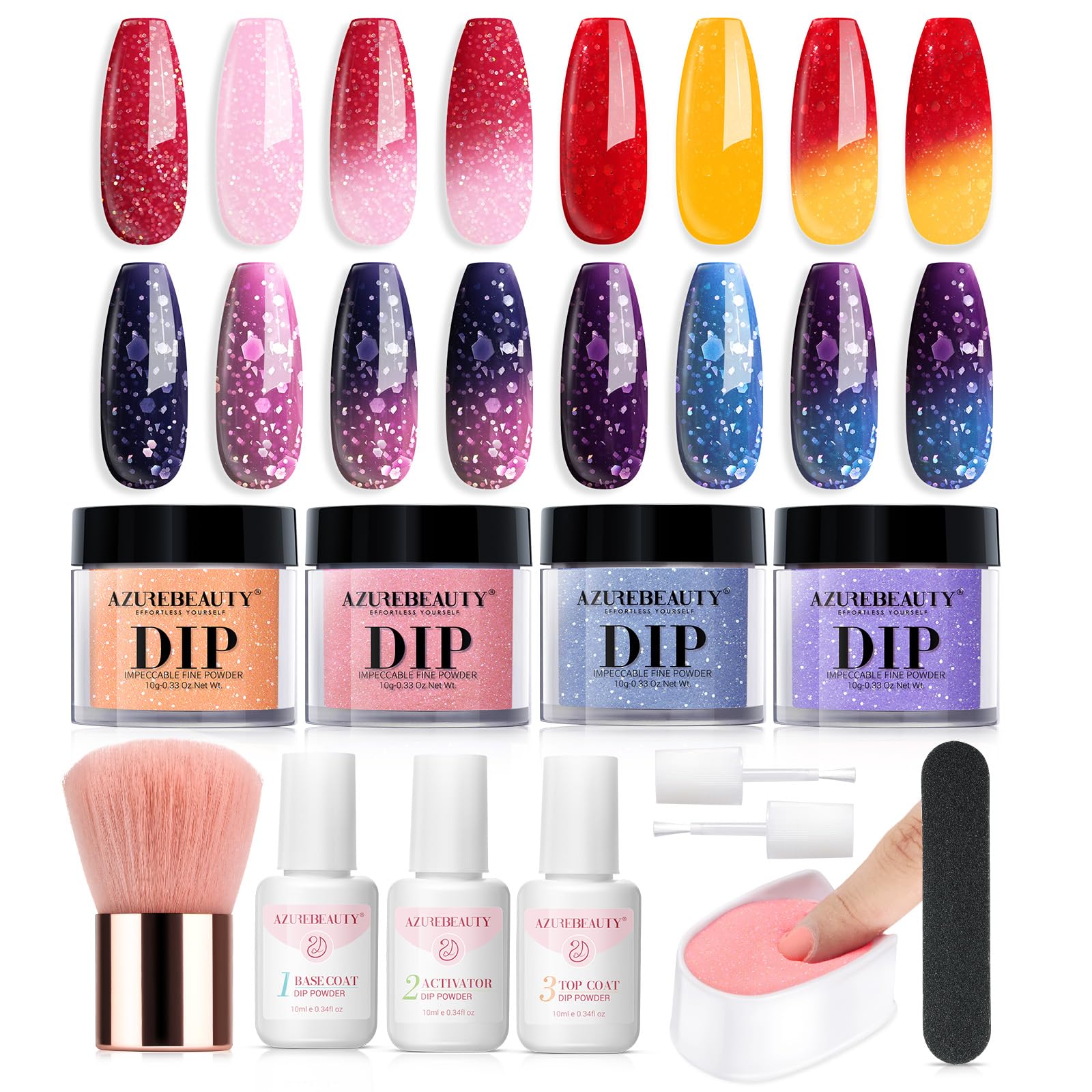 AzureBeauty Dip Powder Kit color-changing powders for at-home nails.