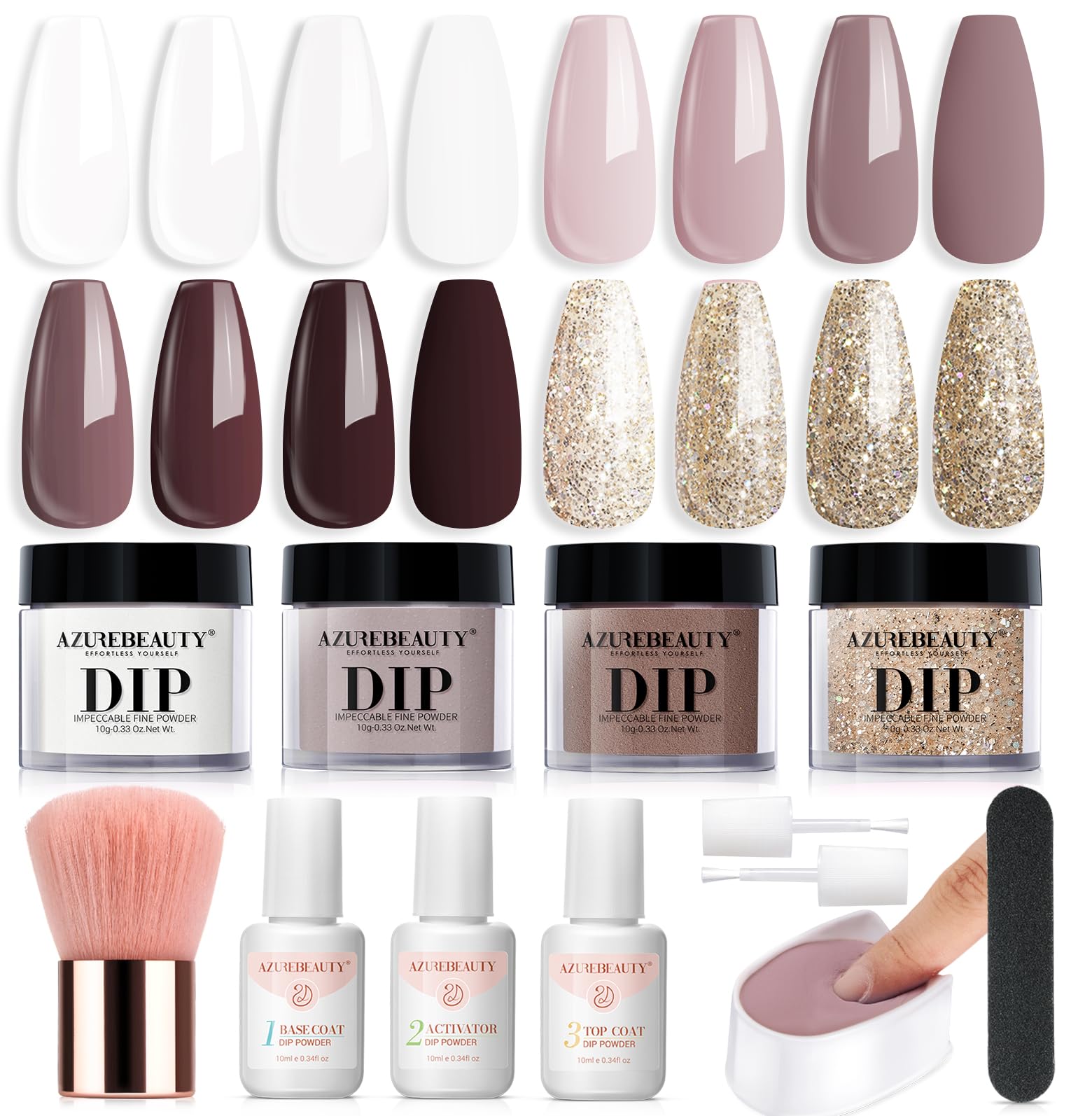 AzureBeauty dip powder kit front view with complete set for easy DIY manicure