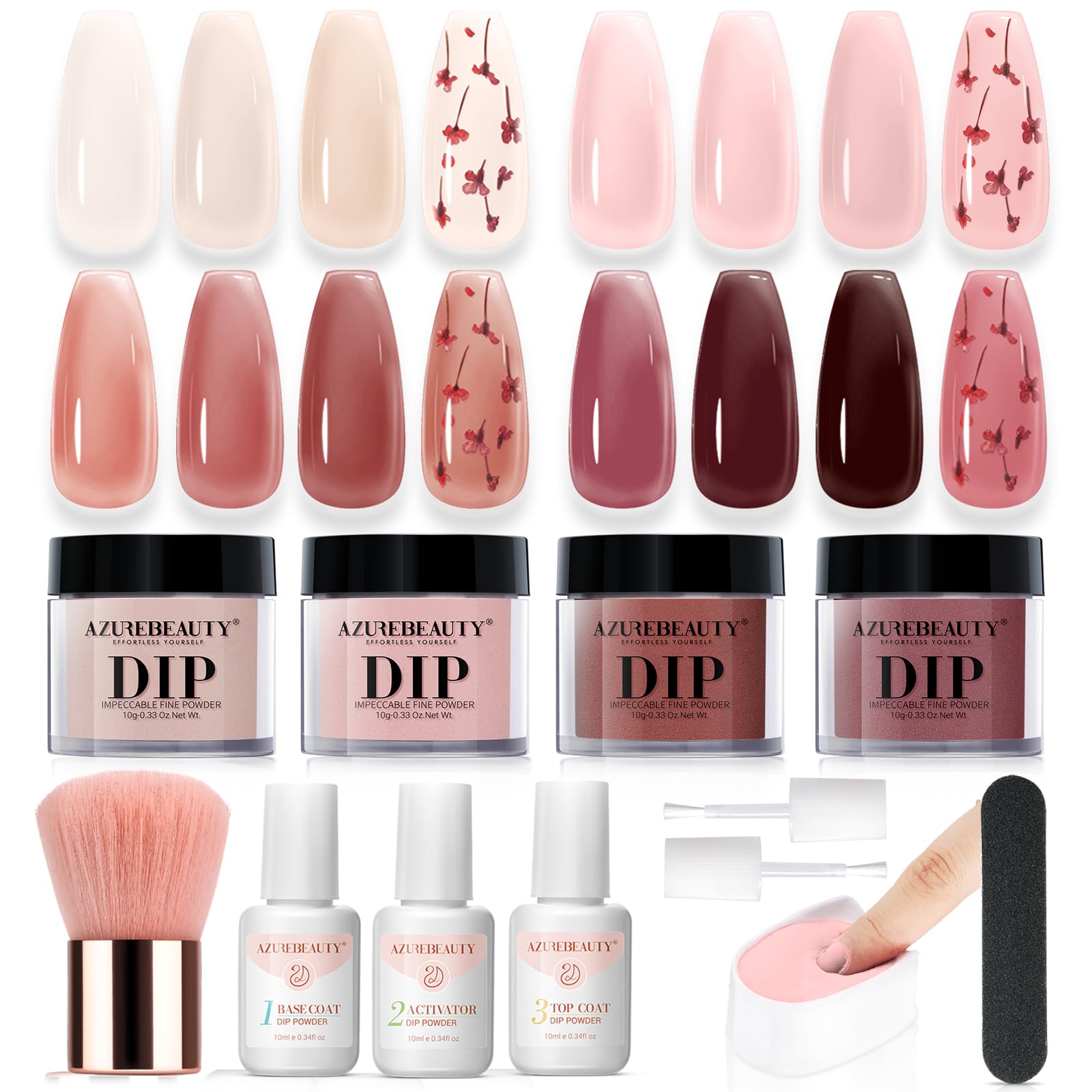AZUREBEAUTY dip powder kit nude-brown colors for natural-looking nails