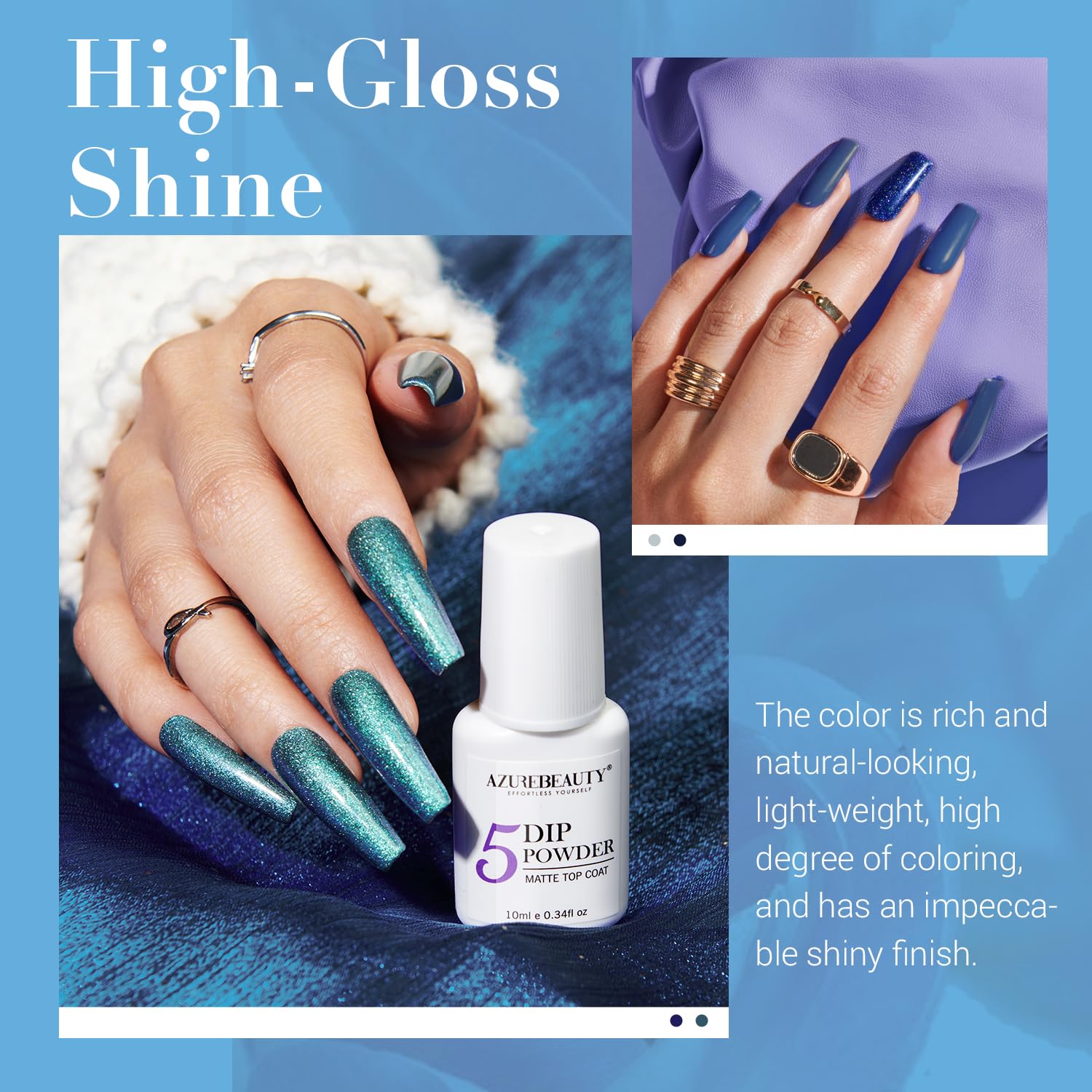 AzureBeauty top coat adds glossy, chip-resistant shine.