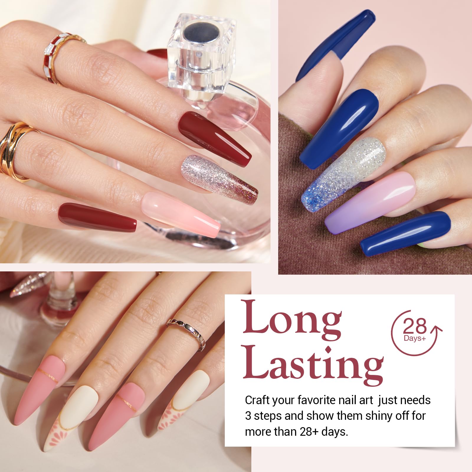 AzureBeauty dip liquids set organized with base, top, activator for durable finishes.
