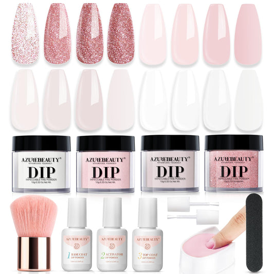 AzureBeauty dip powder nude shades kit showing swatches for natural, long-lasting nails.