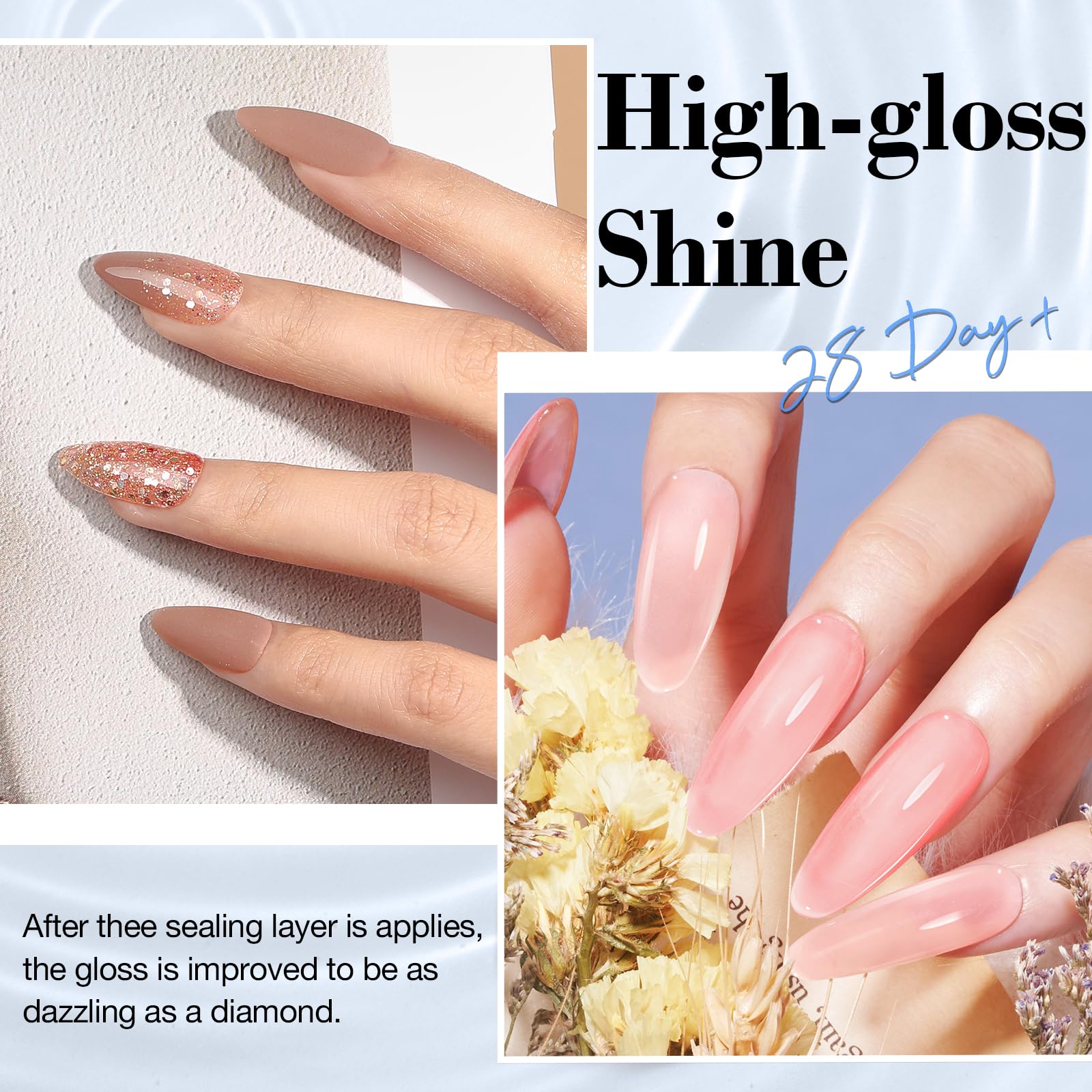 AzureBeauty Glossy Top Coat bottle for brilliant shine and protection.