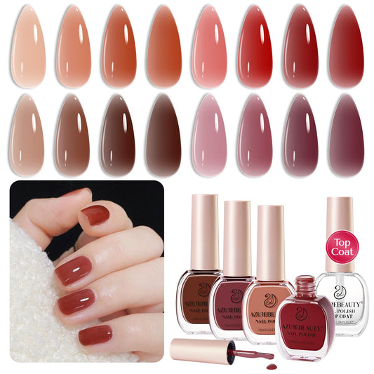 AzureBeauty jelly red nail polish for a high-gloss finish and quick-dry color.