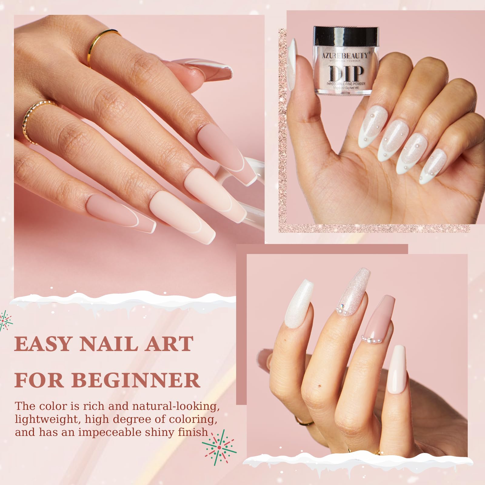 Nude dip powder for natural-looking nails by AZUREBEAUTY