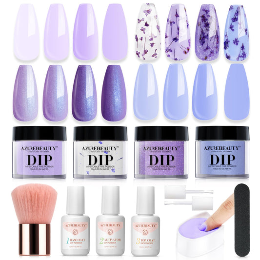 AZUREBEAUTY Purple Twilight Bloom dip kit contents for at-home manicure