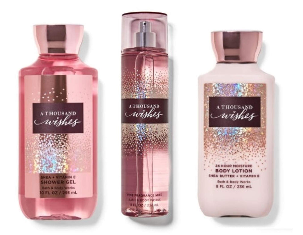 Bath & Body Works Thousand Wishes shower gel bottle, 10 oz, for a fresh cleanse.