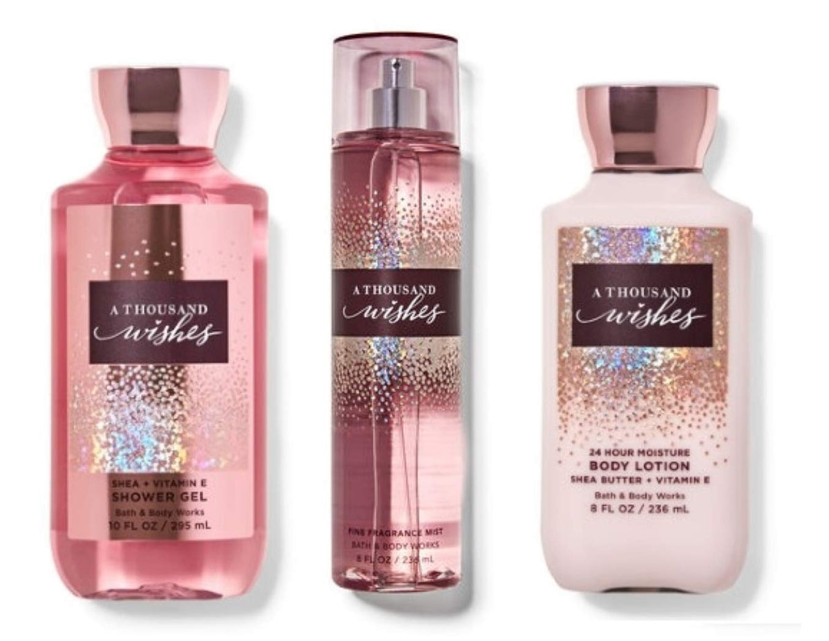 Bath & Body Works Thousand Wishes shower gel bottle, 10 oz, for a fresh cleanse.