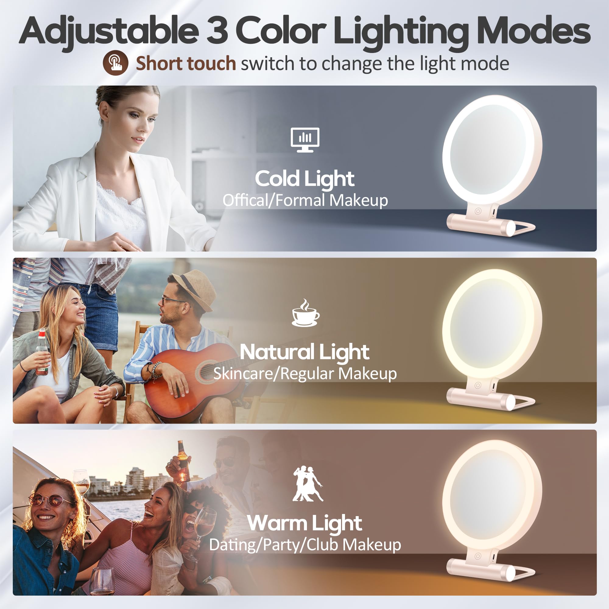 B Beauty Planet lighted mirror with adjustable brightness for clear grooming