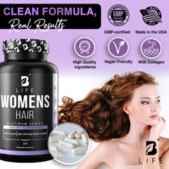 B Life Company ingredients chart highlights biotin and nutrients for hair health