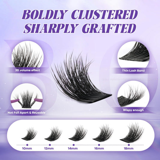 B&Qaugen Manga Lash Clusters Kit SalonSpike 03 closeup of clusters for dramatic, lightweight volume.