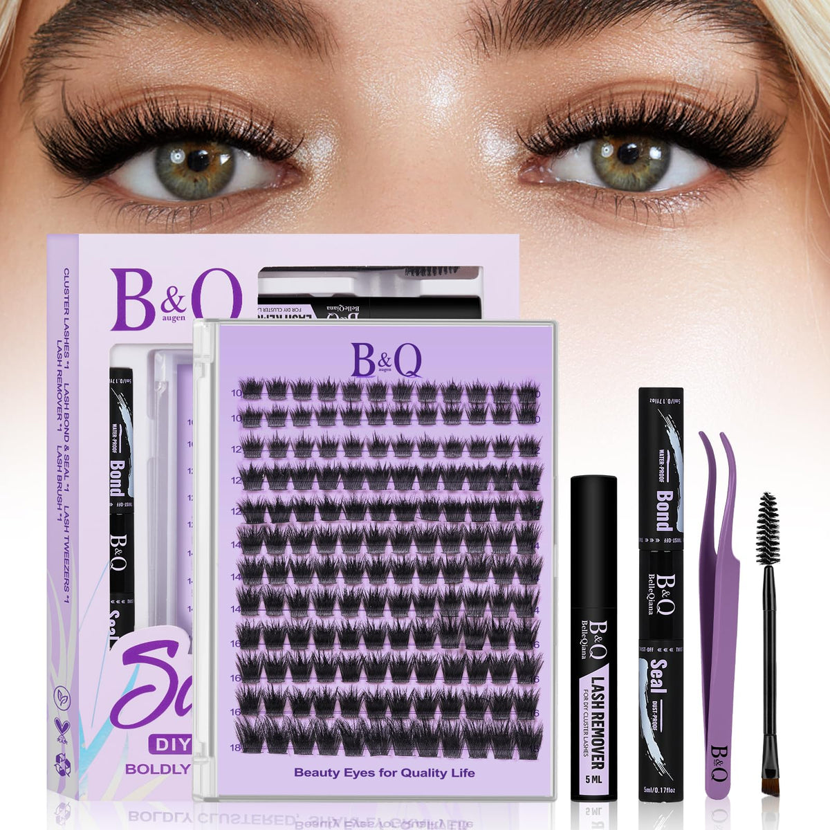 B&Qaugen Manga Lash Clusters Kit SalonSpike 03 packaging showcases compact DIY kit for home use.