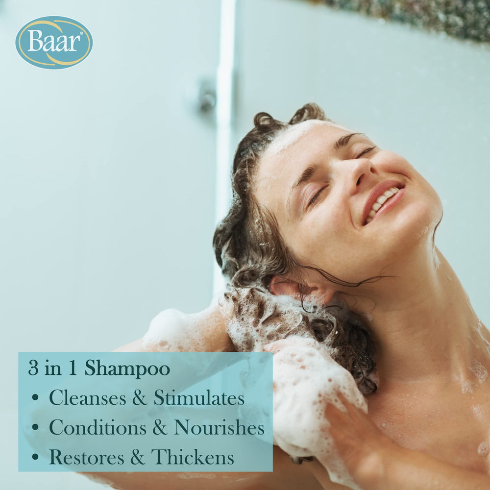 Baar Crudoleum Shampoo applied to scalp for revitalizing care