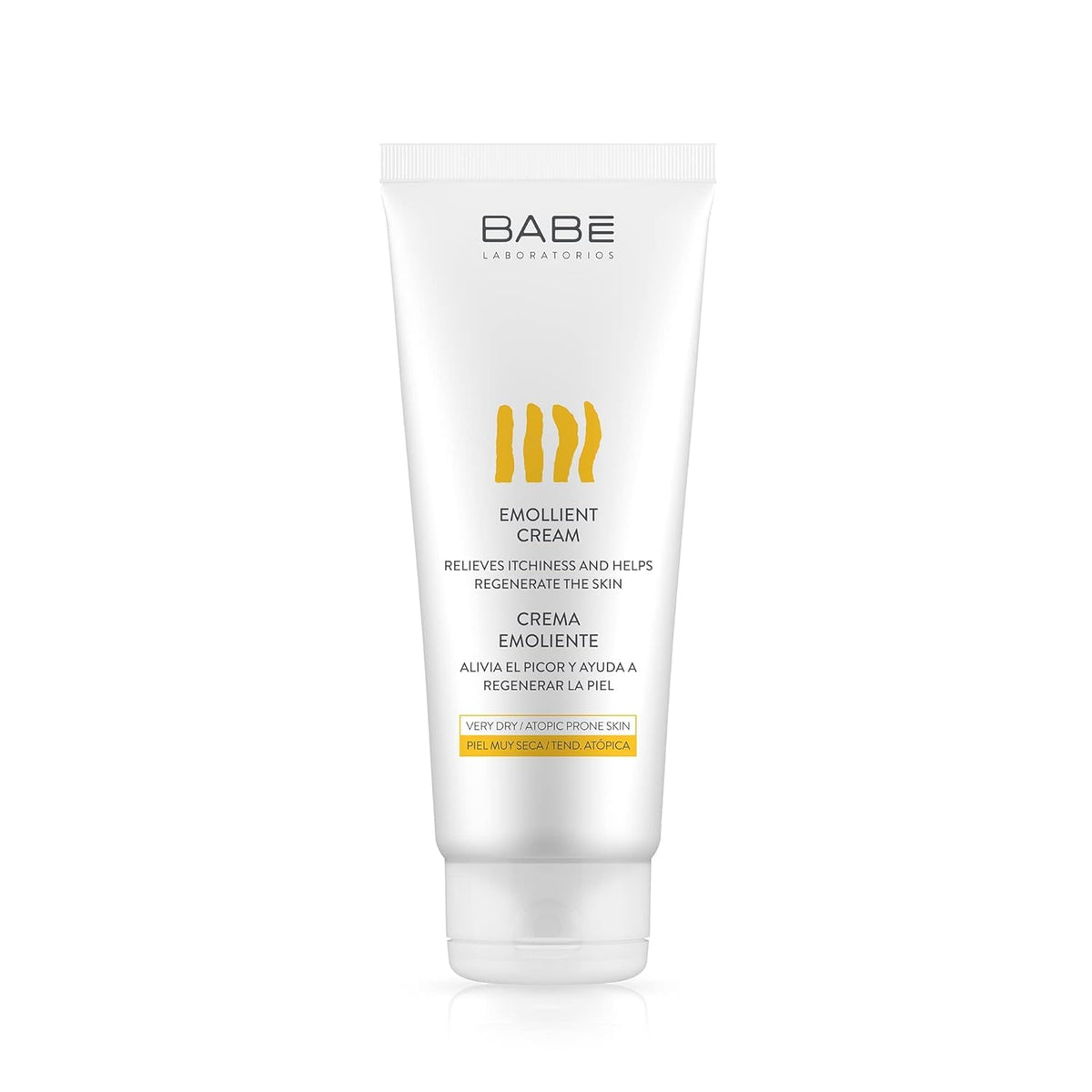 Babe Laboratorios emollient cream packaging, 200 ml, ideal for daily moisture.