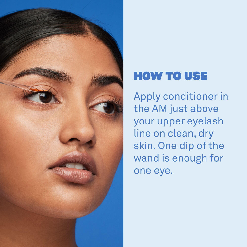 Eye lash closeup with conditioner application for soft, healthy lashes