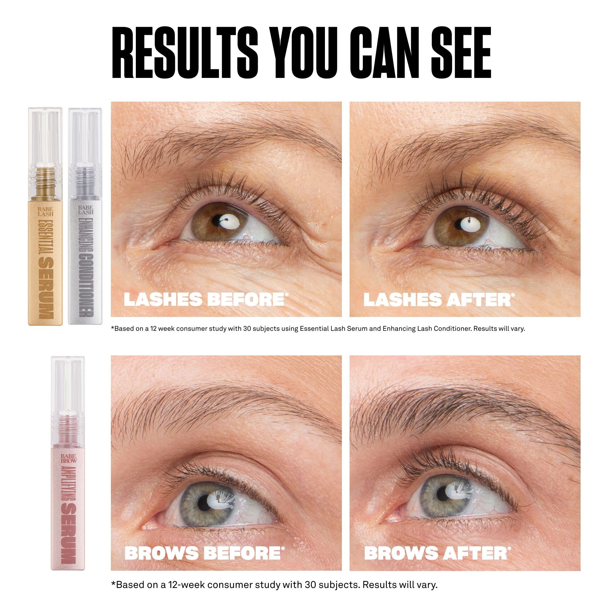 Babe Original brow amplifying serum with short strokes for fuller brows
