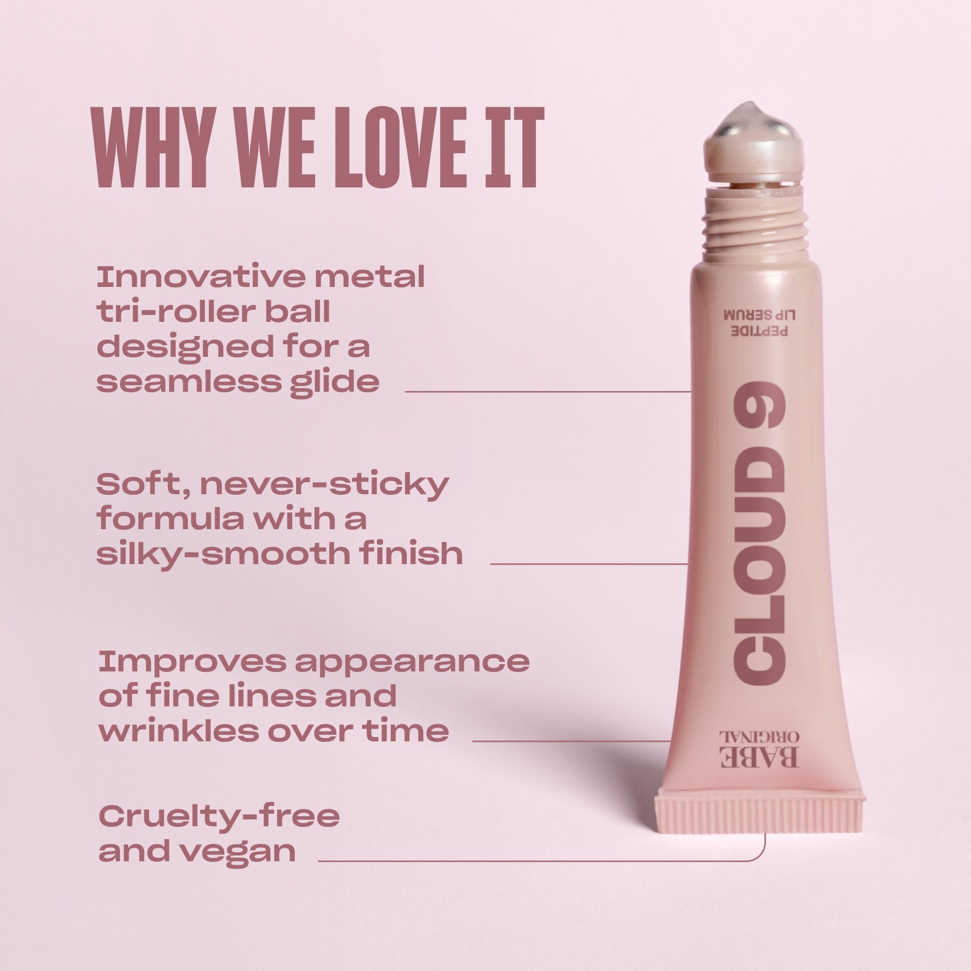 Tri-roller ball applicator gliding across lips for a soothing spa moment.