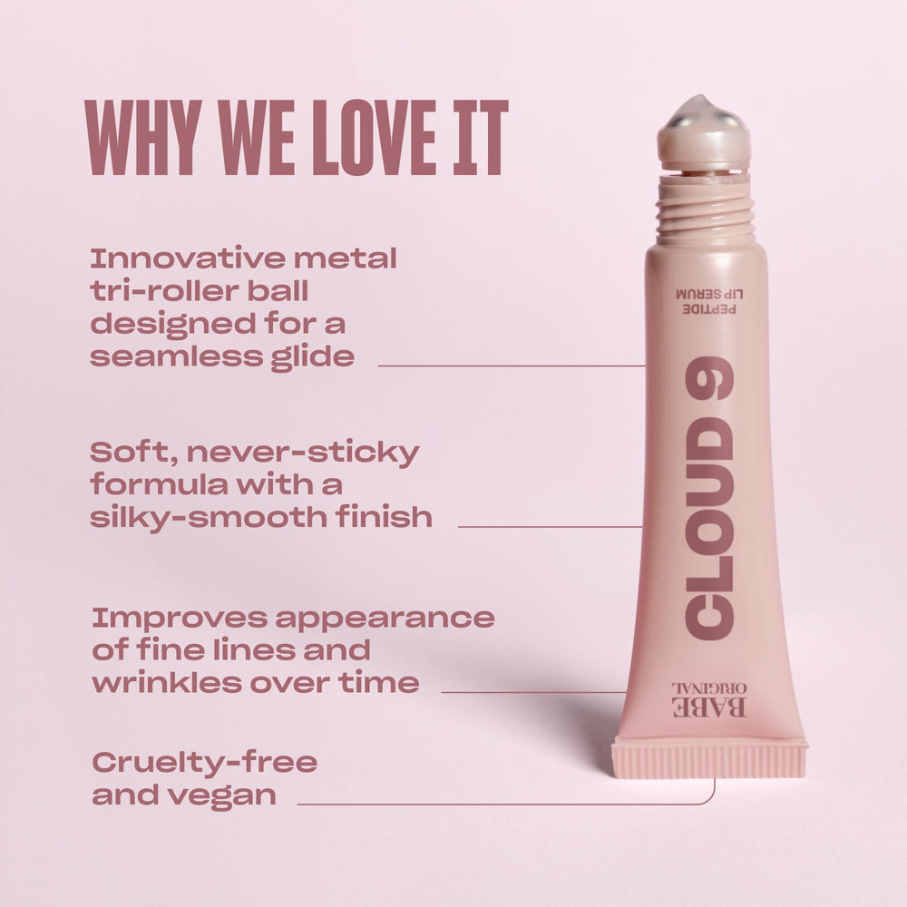Tri-roller ball applicator gliding across lips for a soothing spa moment.