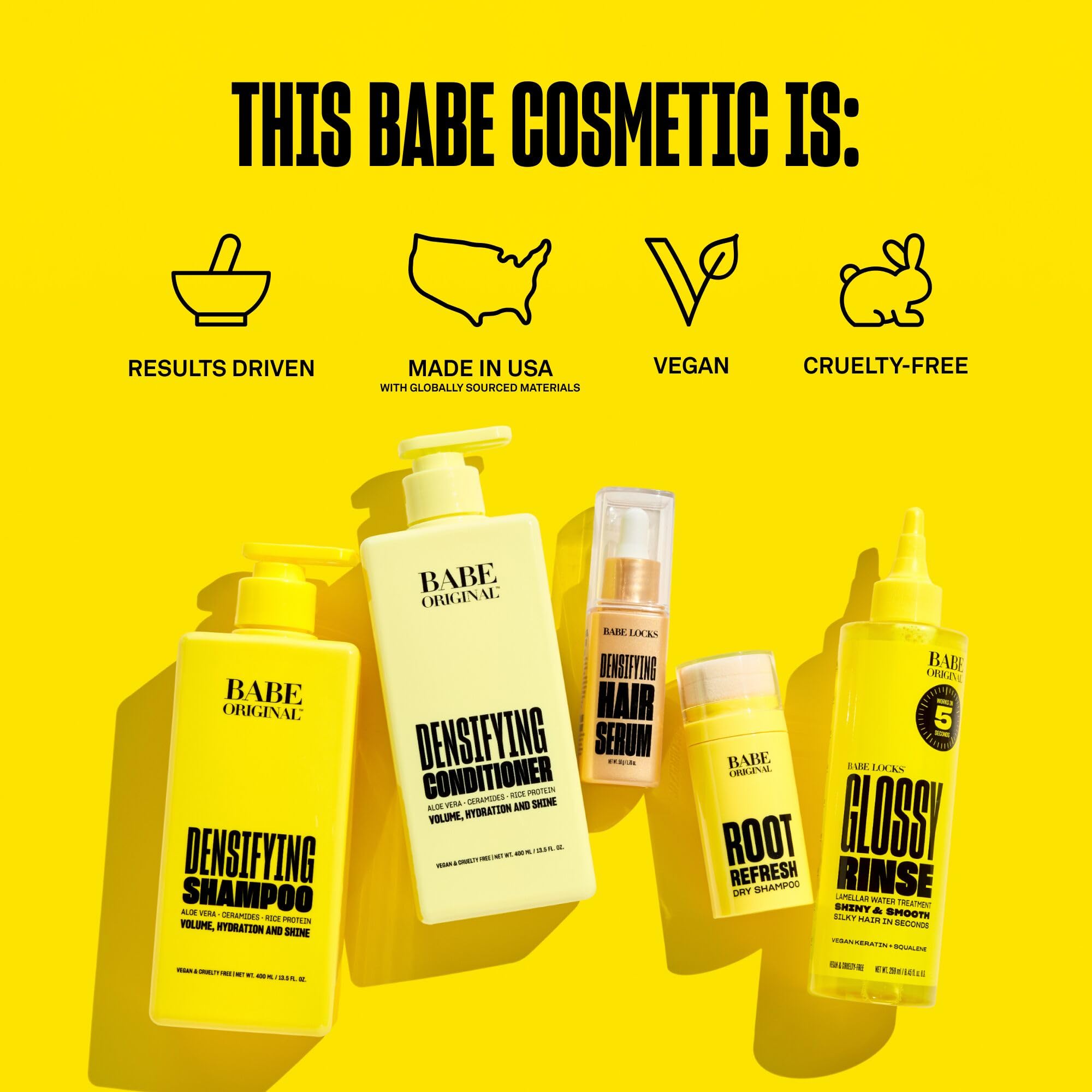 BABE ORIGINAL delicate sea-salt and botanicals fragrance keeps hair smelling fresh.