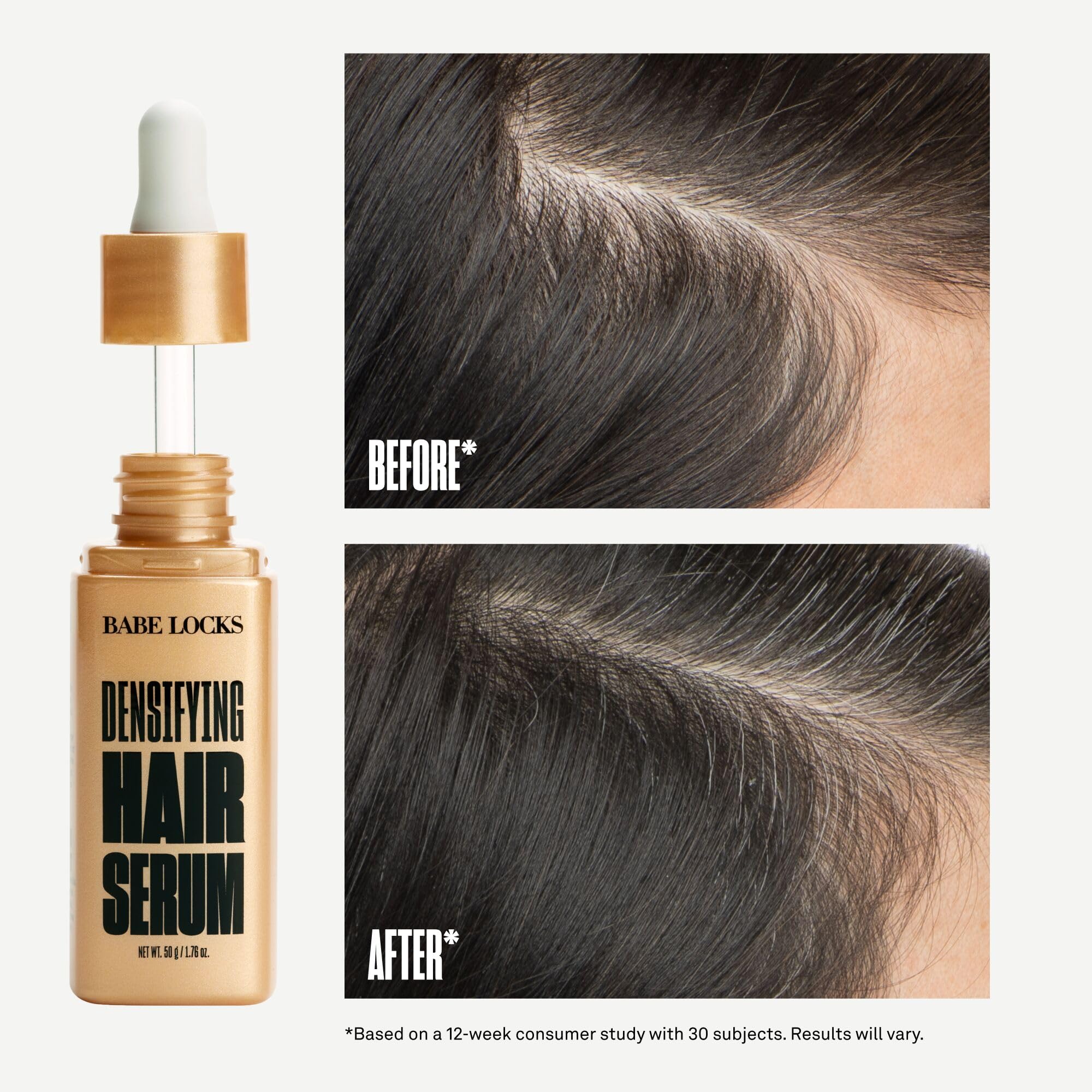 BABE ORIGINAL Locks densifying serum applied directly to scalp in three sections