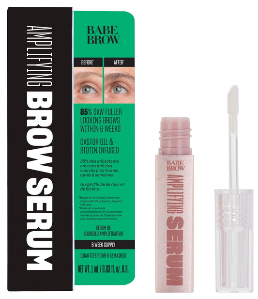 BABE ORIGINAL eyebrow serum bottle and wand for precise daily use.