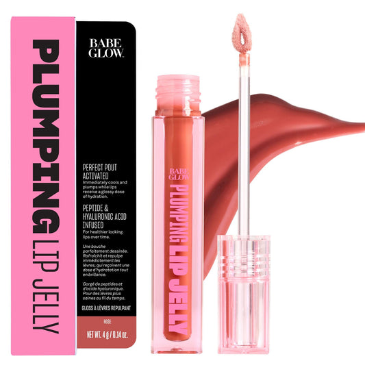 BABE ORIGINAL Glow Plumping Lip Jelly Rose tube showing full glossy lips