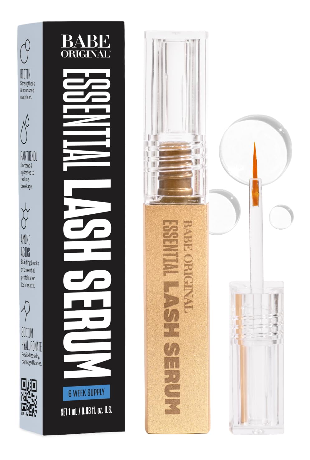 Babe Original Lash Serum bottle close-up showing premium, natural formula for longer-looking lashes