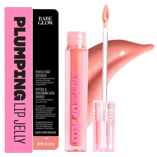 BABE ORIGINAL lip jelly peach gloss on lips for fuller-looking shine.