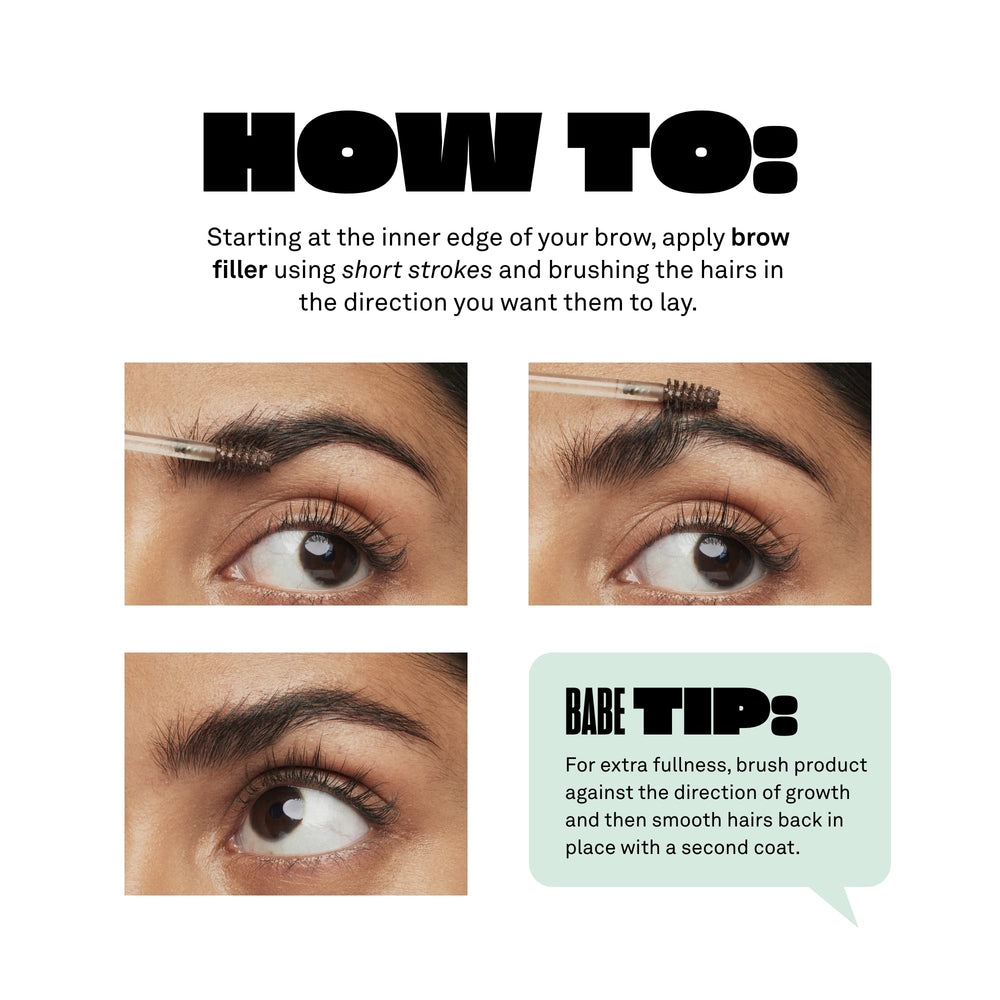 Flake-proof formula of Babe Original brow filler for all-day wear.