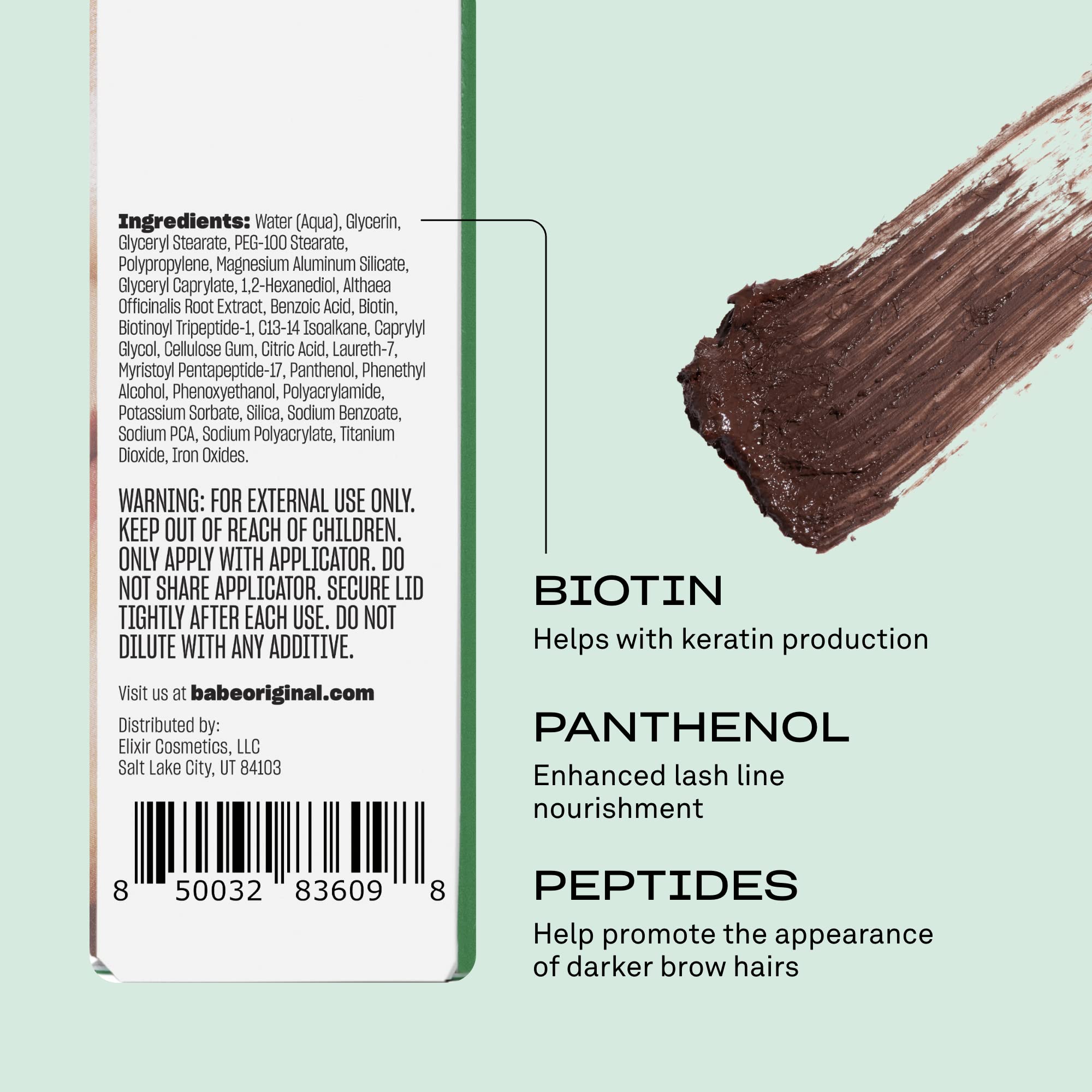 Peptides and biotin-infused Babe Original brow filler formula for healthier-looking brows.