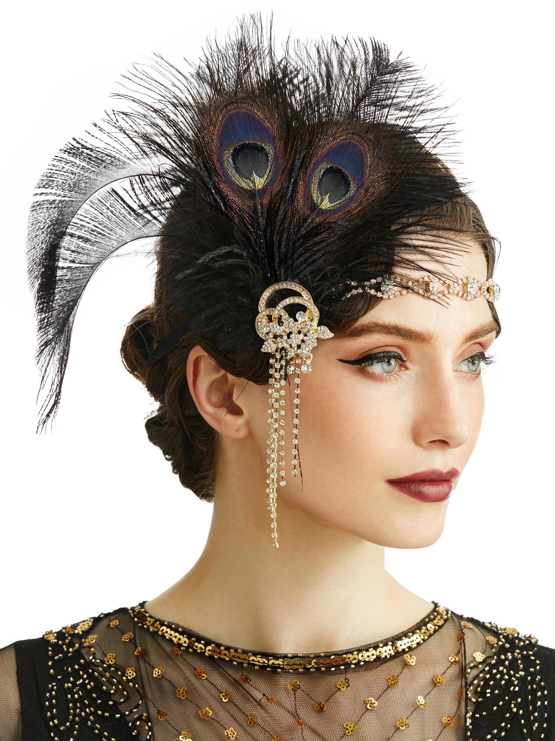 BABEYOND 1920s flapper headpiece with feather details for Gatsby-style glam.