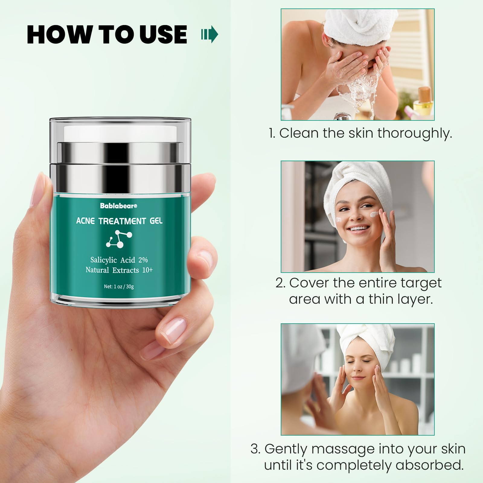 Close up of Bablabear acne cream texture ideal for spot treatment