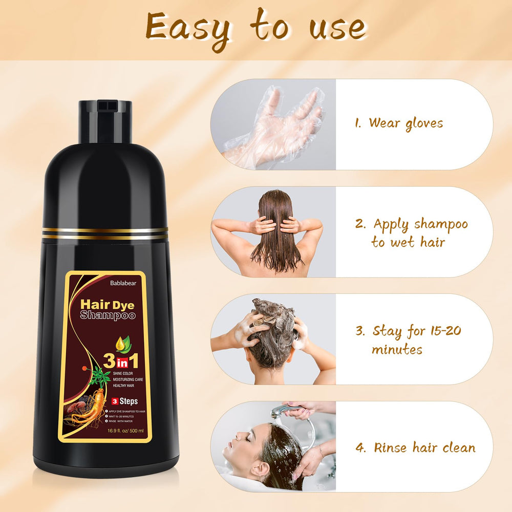 Bablabear brown hair dye shampoo foaming action shows hair coating with reduced frizz.