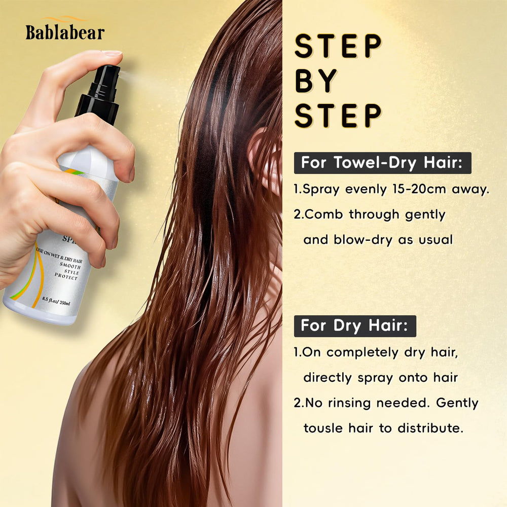 Bablabear spray on towel-dried hair distributes evenly for volumized roots.