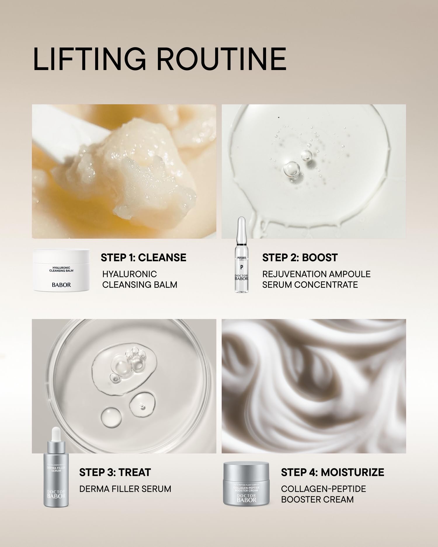BABOR Collagen Peptide Booster Cream on face, neck, and décolleté for firming look