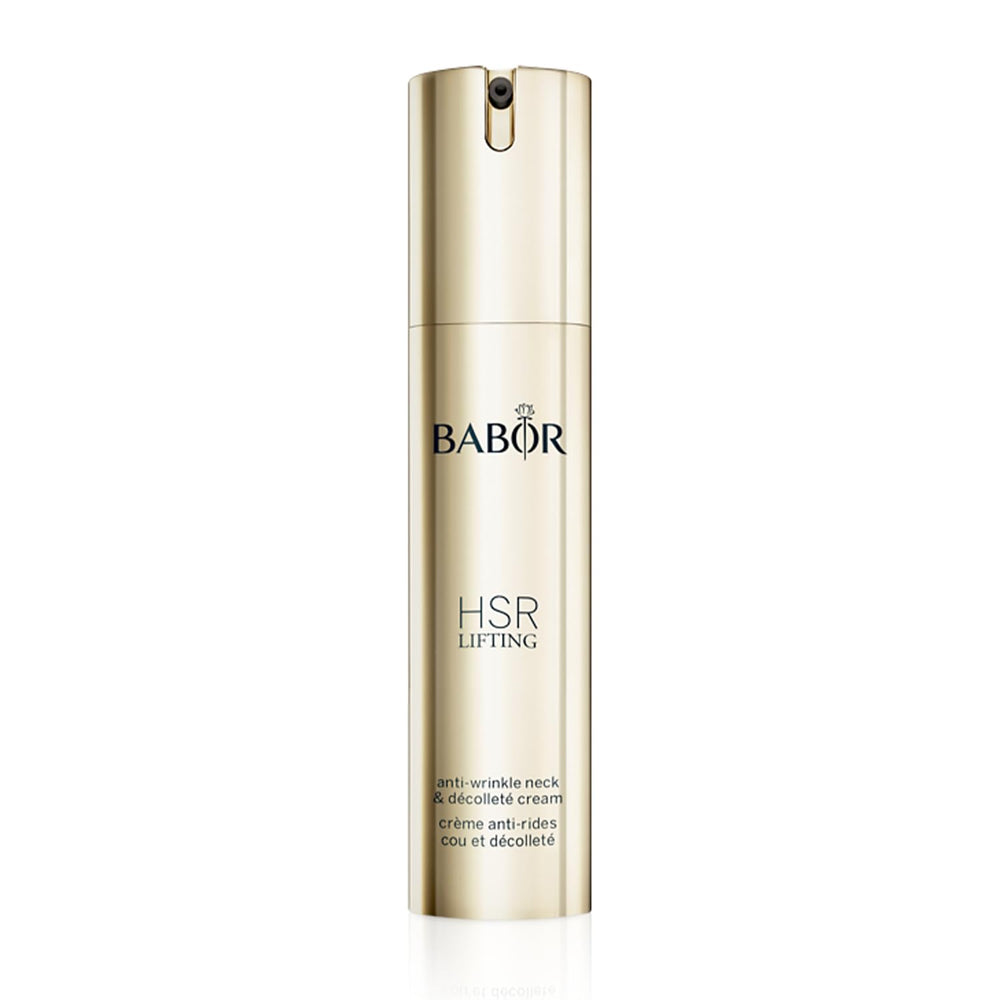 BABOR HSR lifting neck and décolleté cream bottle, premium packaging for targeted anti-aging care