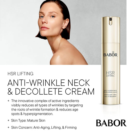 BABOR HSR lifting neck cream jar close-up highlights rich texture for smoothing lines