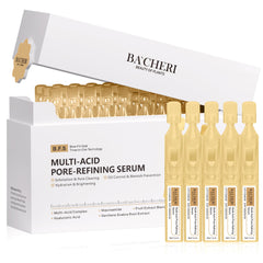 BACHERI Pore Minimizer serum vial close-up showing refined pores and brighter skin