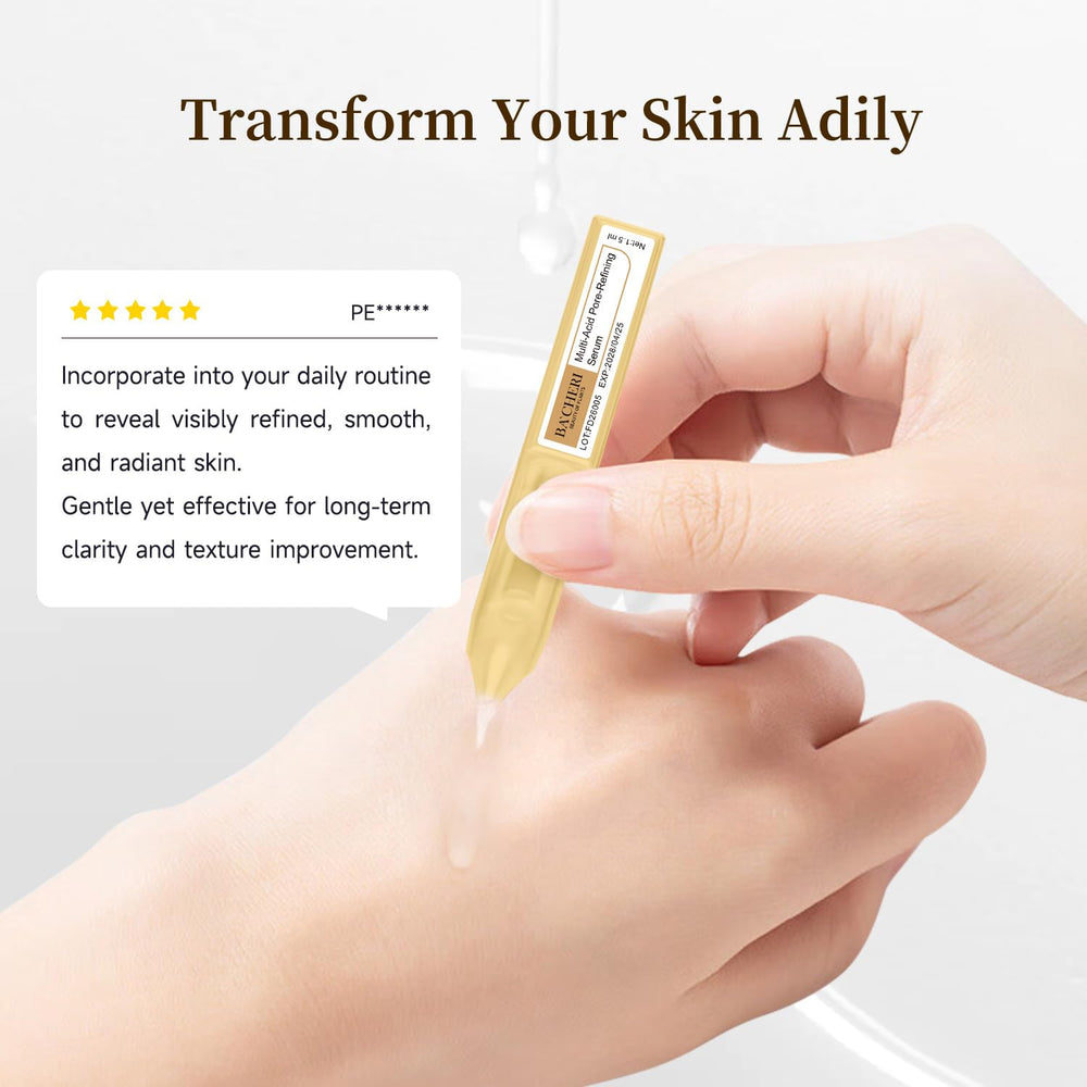 BACHERI Skincare routine step visual with ampoule enhancing texture refinement