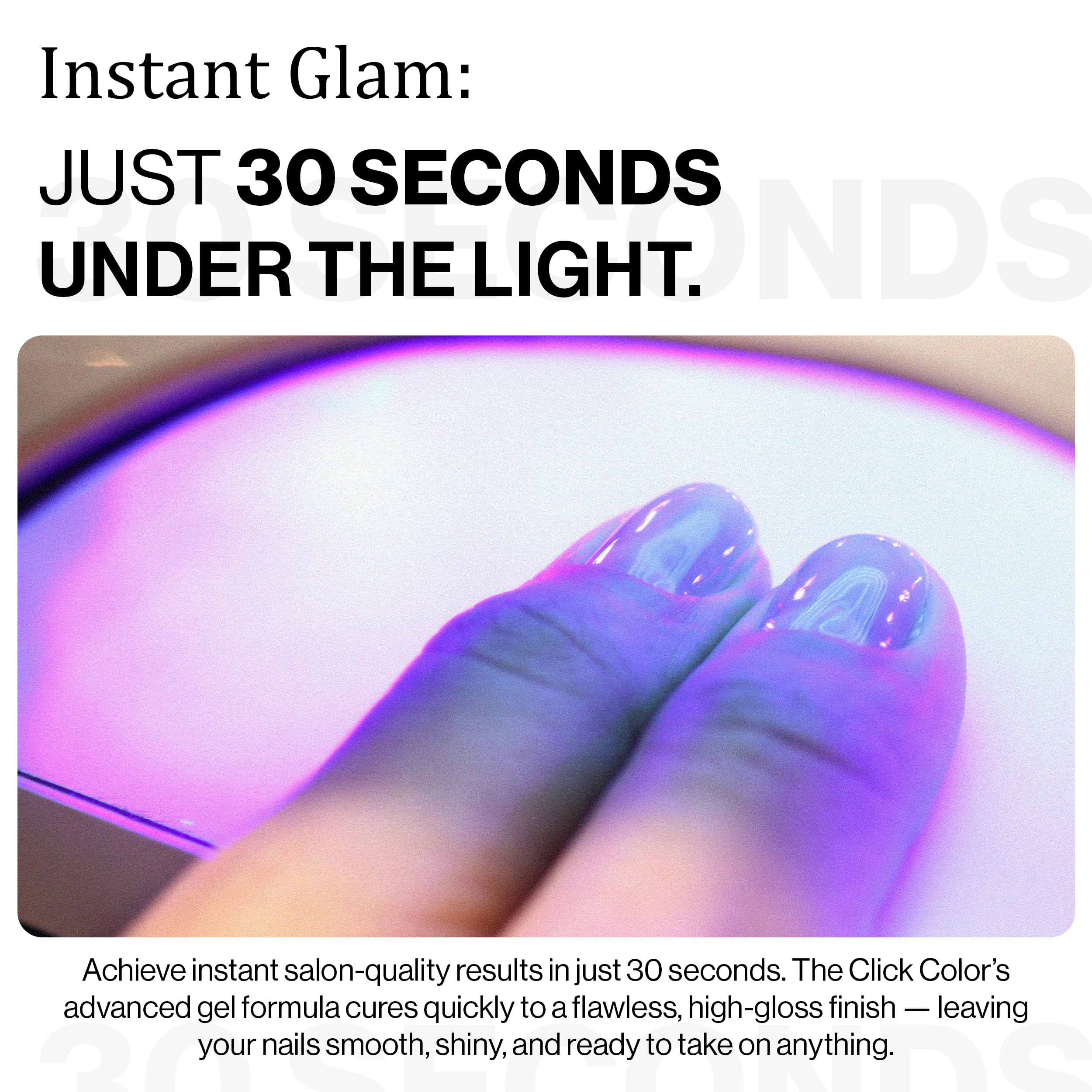 Glossy, light-reflective finish on nails under LED light featuring Bachik gel polish.